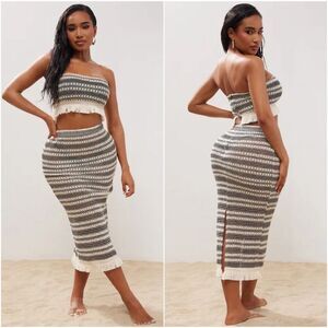 NWT Fashion Nova Mornings In Tulum Corset Lace Beach Cover Up Skirt Top Set Sz L